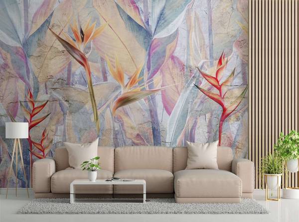 Papier peint feuilles sur fond imitant 254 x 184 cm