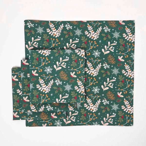 Weihnachtsservietten 4er-Set Grün - Baumwollstoff - 45 x 1 x 45 cm