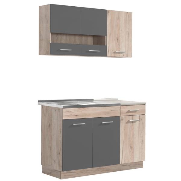 Küchenzeile ohne Geräte 2359 Braun - Grau - Holzwerkstoff - 120 x 206 x 60 cm