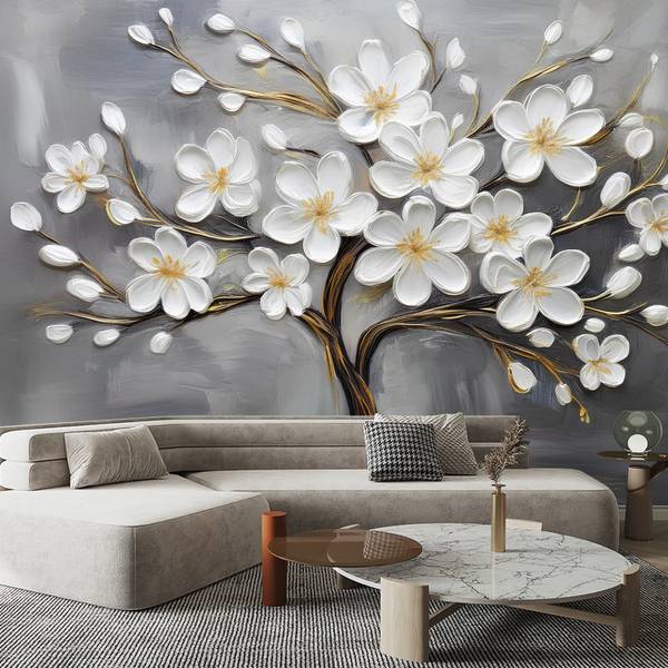 Fototapete Abstrakter Baum und Blumen 400 x 280 cm