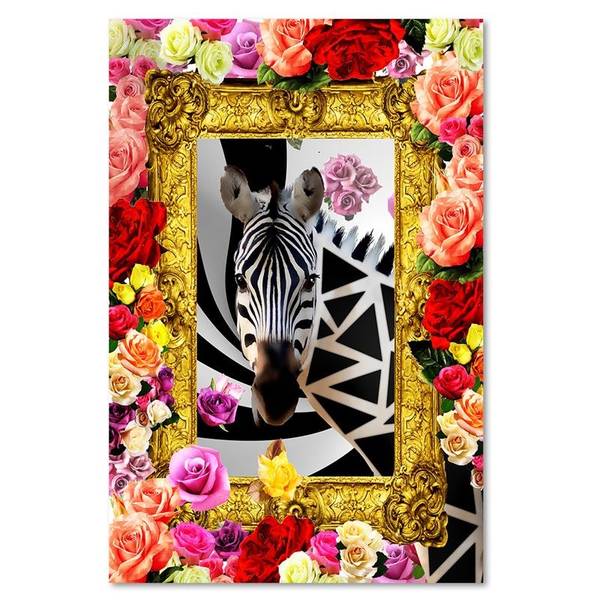 Wandbild zebra und rosen 70 x 100 cm