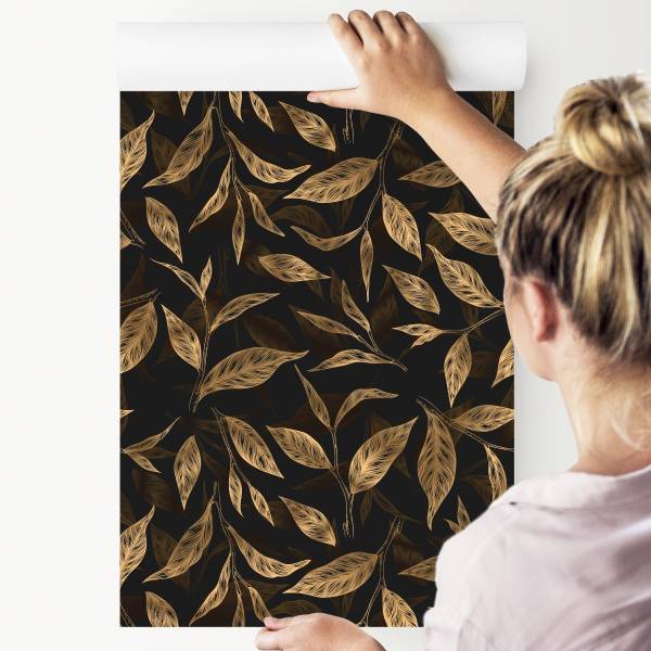 Papier Peint FEUILLES Plantes Nature Beige - Noir - Marron - Polaire - 53 x 1000 x 1000 cm
