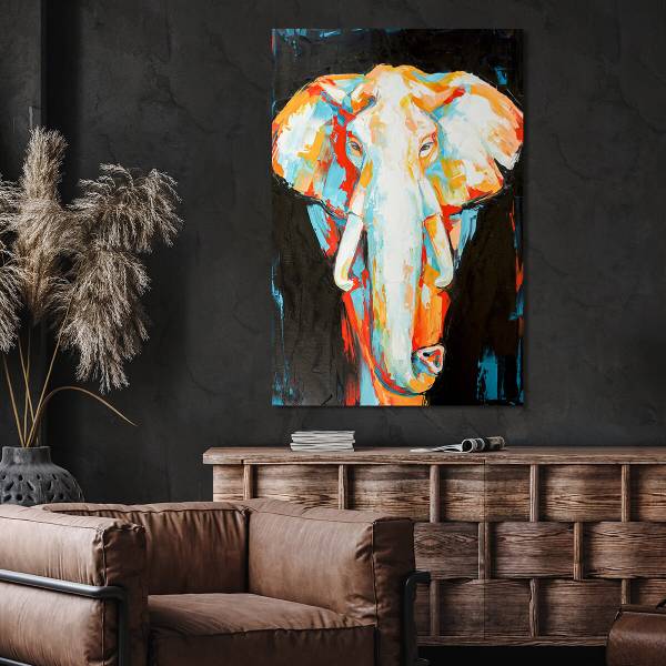 Tableau mural éléphant coloré 120 x 80 cm