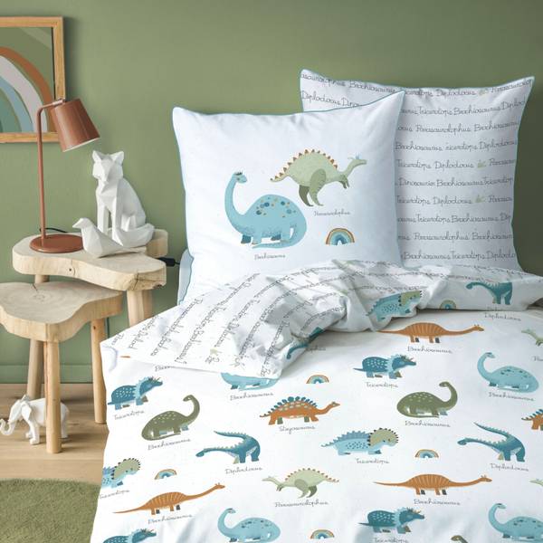 Bettwäsche Dino 2-tlg. Weiß - Textil - 135 x 200 x 1 cm