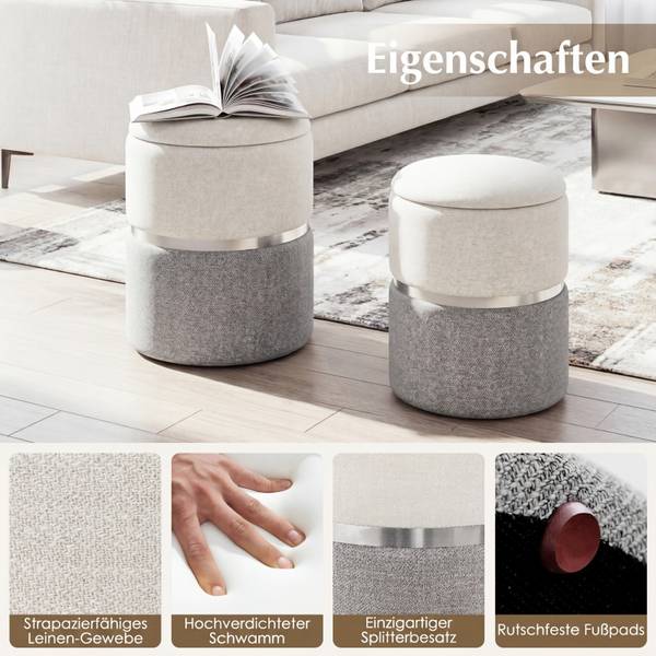 Sitzhocker VH33521(2er-Set) Grau - Holzwerkstoff - 36 x 45 x 36 cm