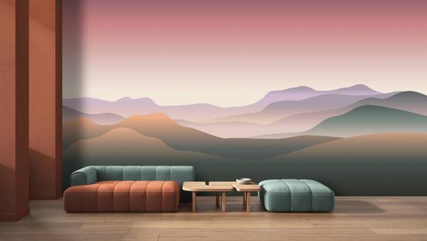 Fototapete Terra Walls by Patel Beige - Grün - Pink - Violett - Fleece - 500 x 270 x 1 cm