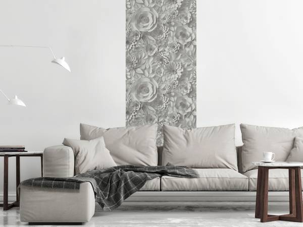 Selbstklebende Tapete Sculpted Bloom SK Grau - Weiß - Fleece - Vinyl - 52 x 250 x 1 cm