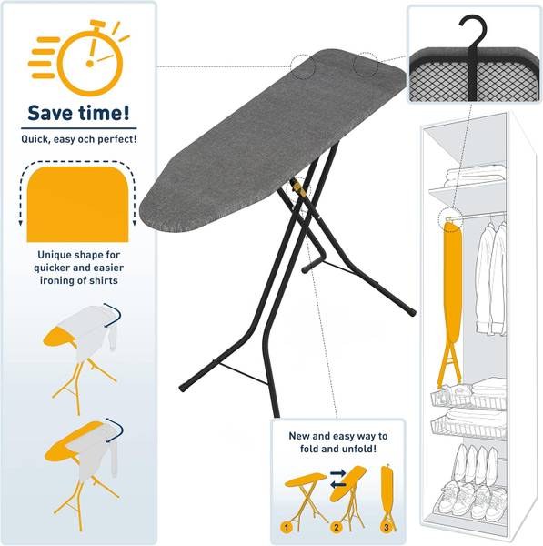 Strijkplank Pulse zwart - roestvrij staal - 43 x 6-88 x 118 cm