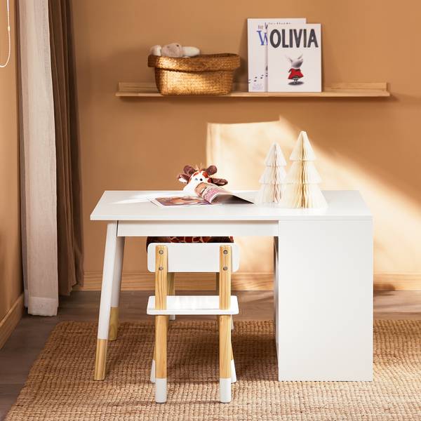 Kindertisch mit 2 Stühlen KMB113-W Braun - Weiß - Kiefer - 90 x 53 x 60 cm