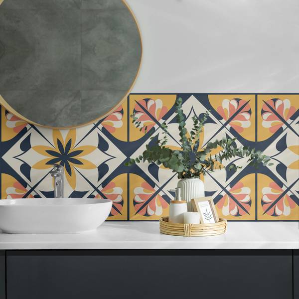 Fliesen Raute Blume 4er Set 50 x 50 cm