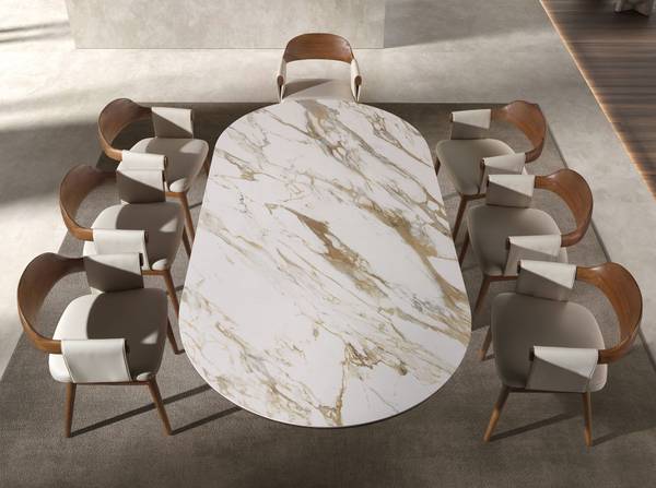 Esstisch 1173 Gelb - Walnuss - Marmor - 240 x 76 x 120 cm