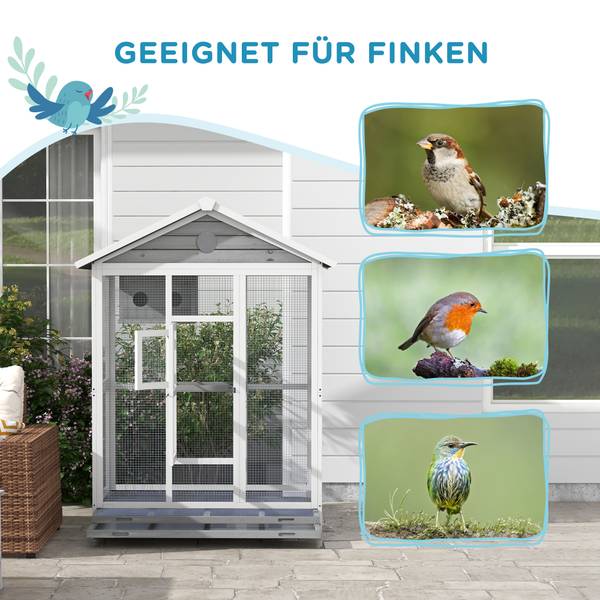 Vogelkäfig D10-070V03GY Massivholz - 68 x 154 x 112 cm