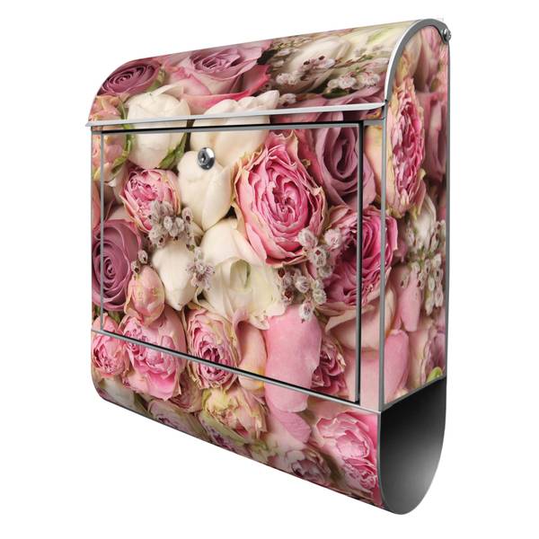 Briefkasten Stahl Strauss Rosen Grau - Stahl - 38 x 46 x 13 cm