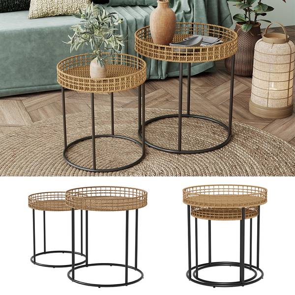 Couchtisch-Set Brunswick 49378 Schwarz - Braun - Metall - 44 x 48 x 44 cm