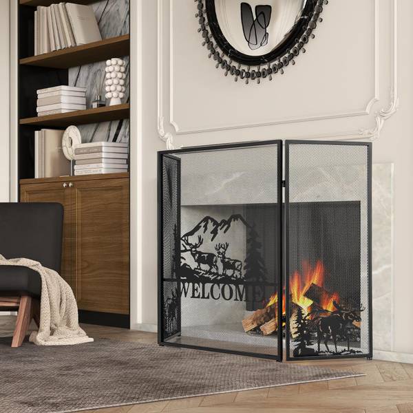 Kaminschutzgitter VH33395PW-N Schwarz - Metall - 1 x 79 x 132 cm