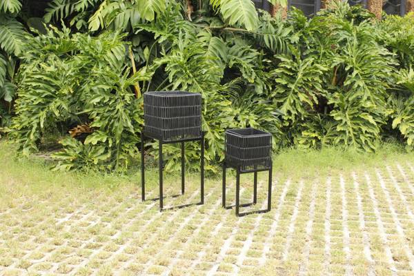 Übertopf-Set FLORA Schwarz - Metall - Kunststoff - 1 x 1 x 1 cm