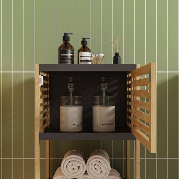 Badregal Kydesby Beige - Grau - Bambus - Holzwerkstoff - 39 x 83 x 30 cm