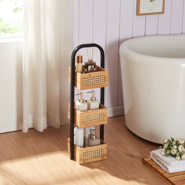 Étagère de salle de bain Tervola Beige - Noir - Bambou - Bois manufacturé - Métal - Matière plastique - 23 x 73 x 19 cm