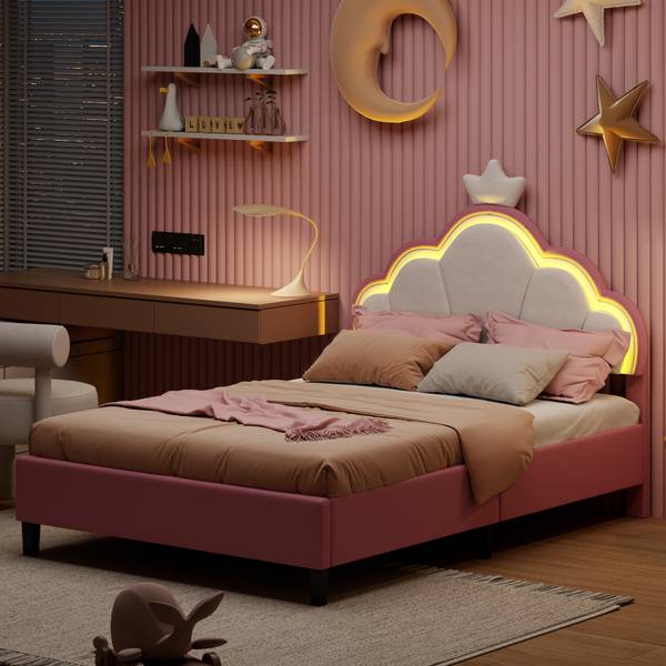 Polsterbett KroneBett HSGJSF57 Pink - Metall - Massivholz - 204 x 128 x 91 cm