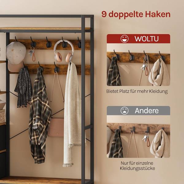 Kleiderständer HO-004 mit Schuhregal Braun - Holzwerkstoff - Metall - 100 x 180 x 30 cm