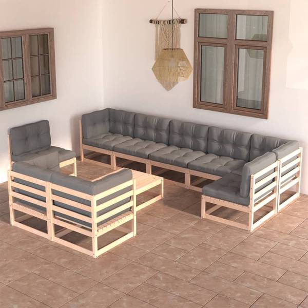 Garten-Lounge-Set 3009808 (10-teilig) Braun - Polyester - Kiefer - 70 x 30 x 70 cm
