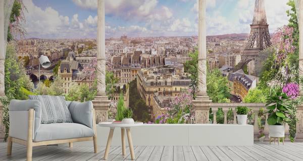 Fototapete Paris Panorama Blumen 3D 300 x 210 x 210 cm