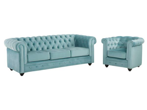 Couchgarnitur CHESTERFIELD 2er-Set Hellblau