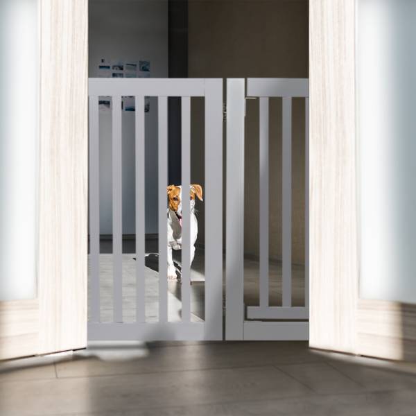 Graues Absperrgitter mit Tür 4-teilig Grau - Holzwerkstoff - 207 x 70 x 30 cm