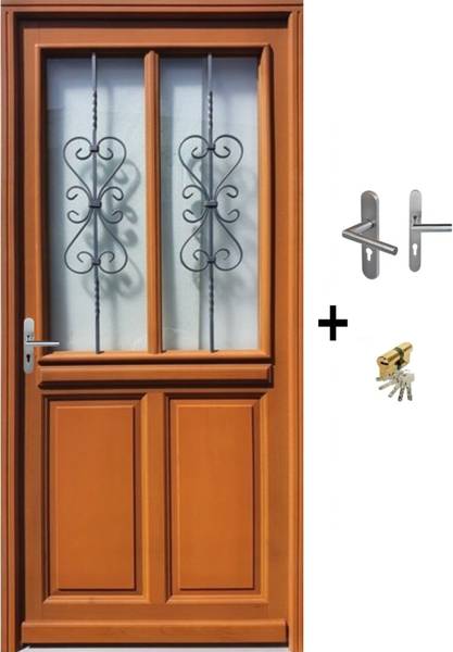 Porte d'entrée Syrah Droit2851 Marron - En partie en bois massif - 98 x 220 x 5 cm
