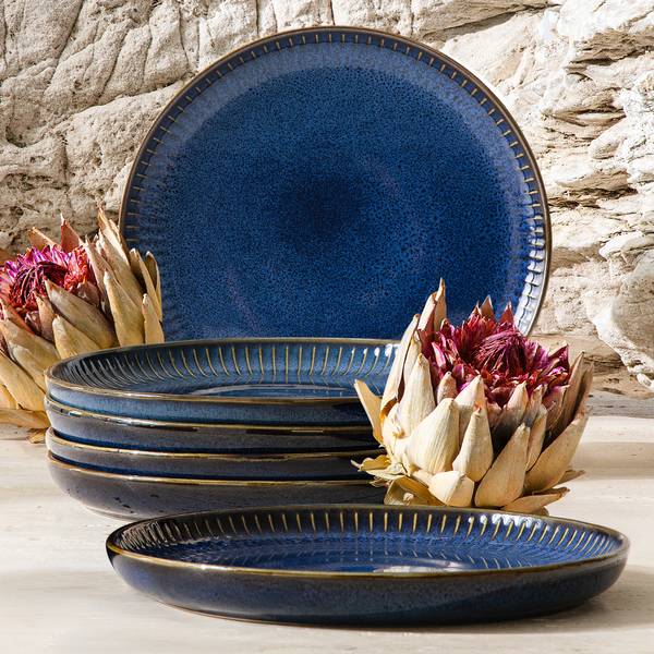 Dessertteller 6-tlg AD STRIPES Blau - Porzellan - 20 x 2 x 20 cm