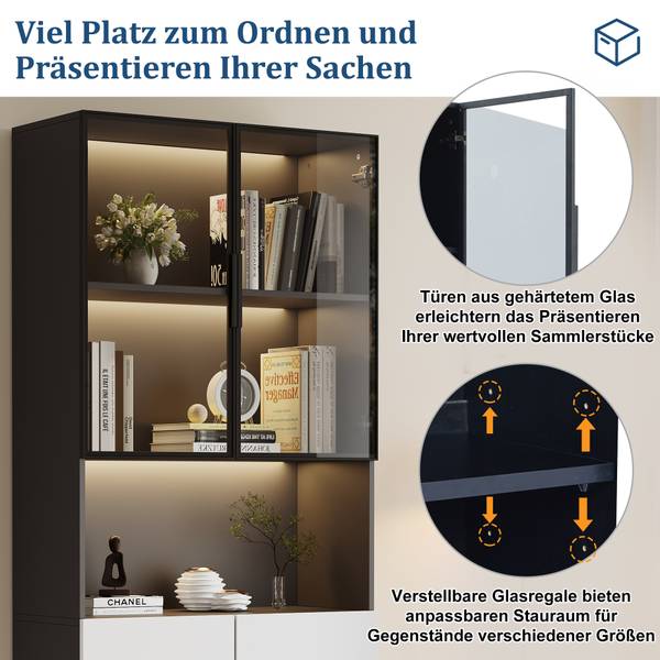 Vitrinekast Ourea Ⅲ wit - plaatmateriaal op houtbasis - glas - metaal - 30 x 200 x 80 cm