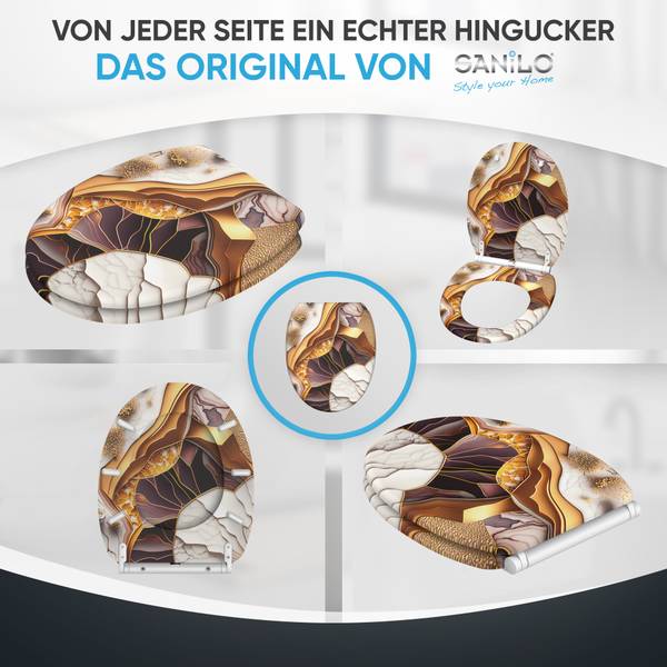 WC-Sitz Marmor Gold Gold - Weiß - Holzwerkstoff - 38 x 6 x 48 cm