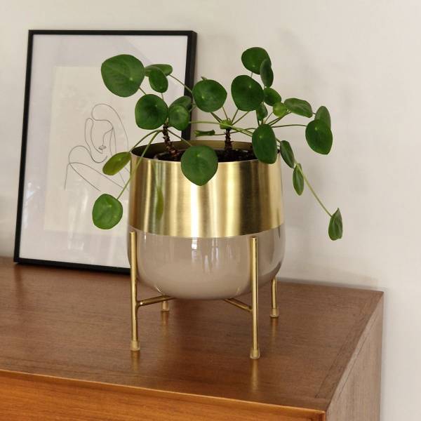 Cache-pot en métal rose clair et laiton Rose foncé - Métal - 19 x 26 x 19 cm