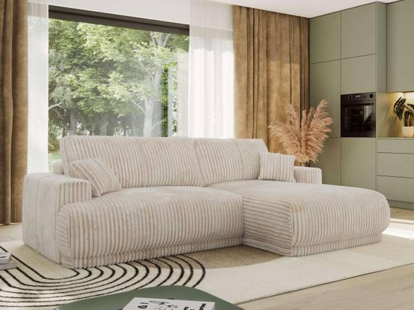 Ecksofa RINA L Beige - Ecke davorstehend rechts - Schlaffunktion davorstehend rechts - Cord - Polyester