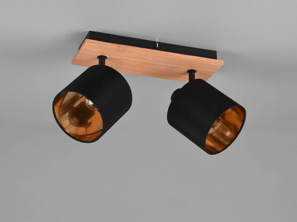 Deckenspot 2flammig Schirm Schwarz-Gold Schwarz - Braun - Gold - Strukturstoff - 28 x 19 x 18 cm
