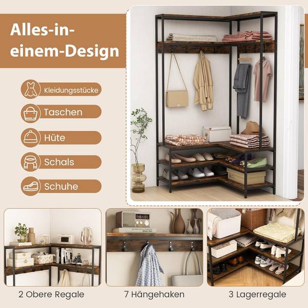Eck-Garderobenständer TG32777ORDE Braun - Holzwerkstoff - 90 x 178 x 90 cm