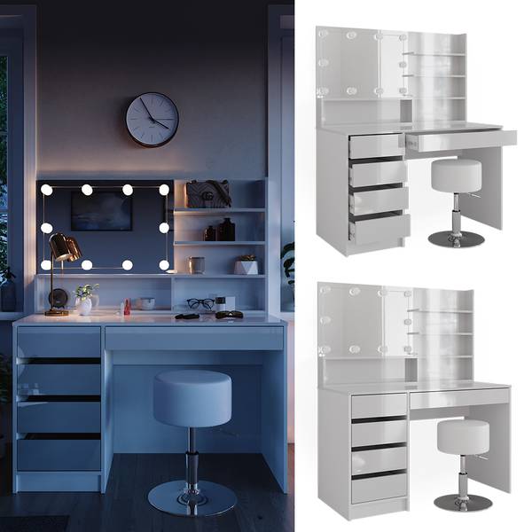 Schminktisch Sherry 41294 3er set Weiß - Holzwerkstoff - 120 x 145 x 55 cm