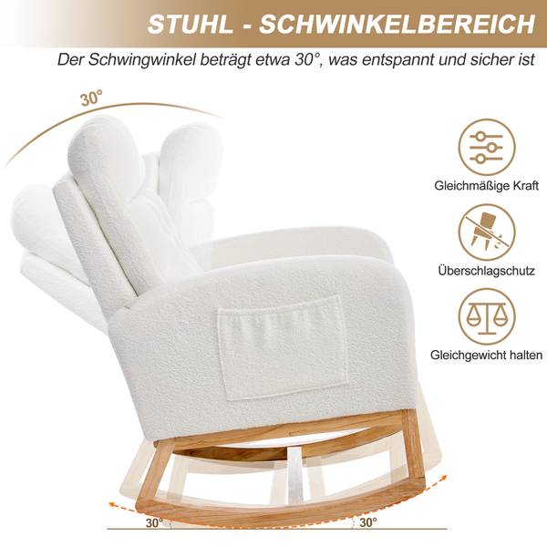 Schommelstoel Mercury Ⅰ wit - metaal - massief hout - textiel - 123 x 102 x 66 cm