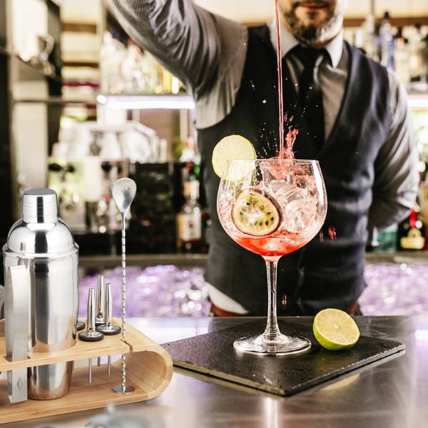 Cocktail Set 11-teilig Edelstahl Schwarz - Braun - Silber - Bambus - Metall - 28 x 26 x 11 cm