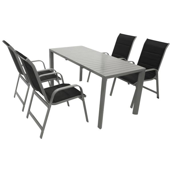 Gartengarnitur BAGO 5-teilig Schwarz - Grau - Aluminium - 70 x 74 x 120 cm
