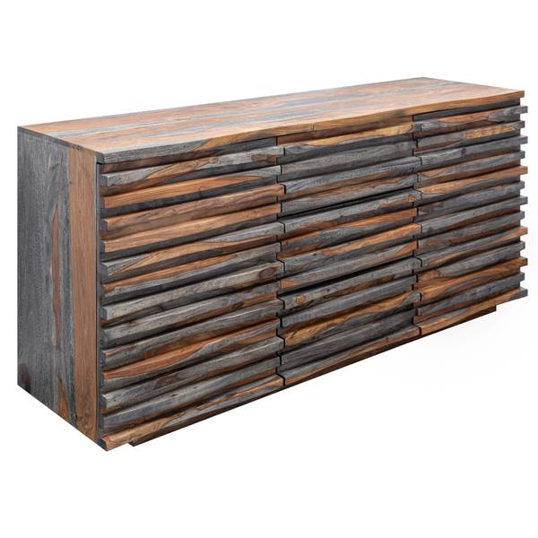 Sideboard RELIEF Braun - Grau - Sheesham - 160 x 75 x 45 cm