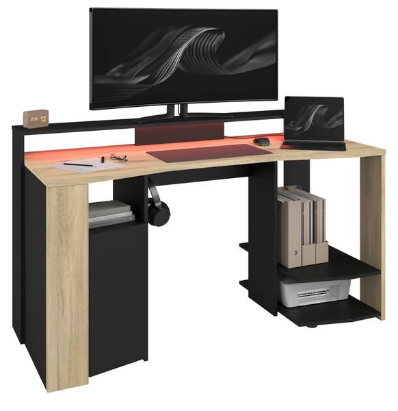 Gamingtisch Meta Schwarz - Braun - Holzwerkstoff - Metall - 152 x 88 x 62 cm