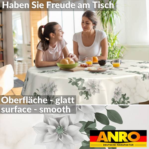 Wachstuchtischdecke Marmor Blumen Grau - Kunststoff - 140 x 1 x 240 cm