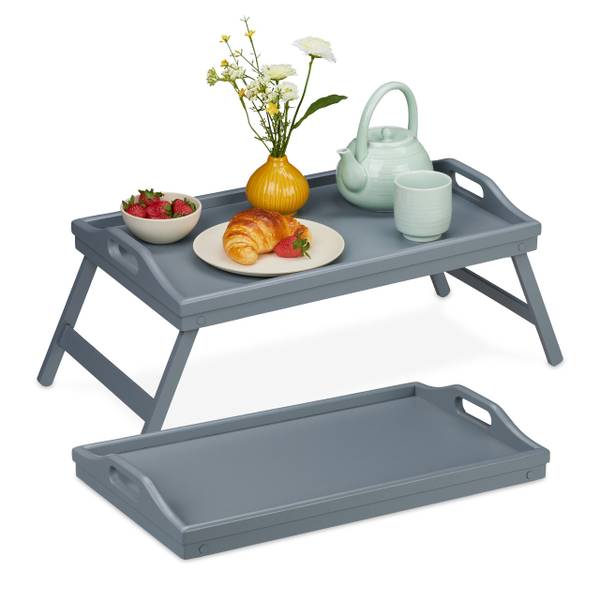 Graues Betttablett im 2er Set Grau - Bambus - Holzwerkstoff - 60 x 24 x 30 cm