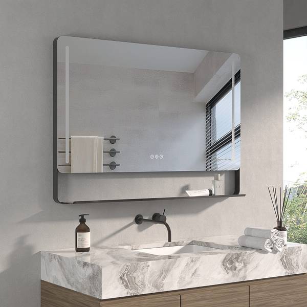 LED Spiegel mit Ablage Beschlagfrei LM12 Schwarz - Glas - 100 x 70 x 12 cm