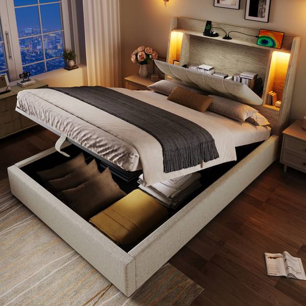 Polsterbett Una Beige