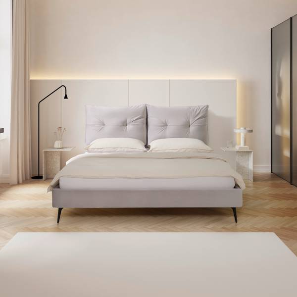 Polsterbett MALEA Grau - Metall - Massivholz - Textil - 190 x 112 x 227 cm