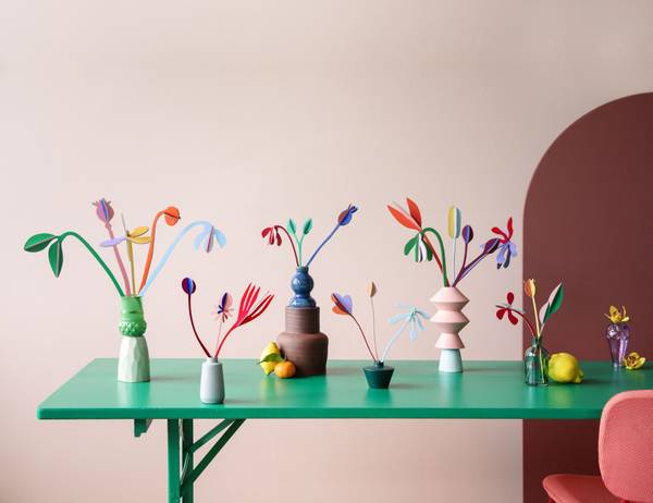 Dekoobjekt Minimalistische Blüte Naturfaser - Papier - 8 x 27 x 8 cm