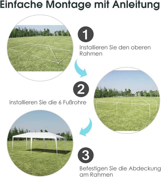 Gartenpavillon Partyzelt 6m x 3m Weiß - Kunststoff - 600 x 260 x 300 cm