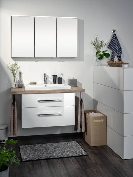 LED Spiegelschrank Denver Badschrank Grau - Holzwerkstoff - 70 x 8 x 121 cm